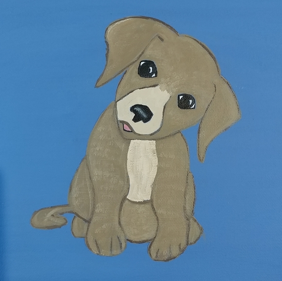 Handmade Puppy Dog Painting Canvas 10"x10" Wall Art Decor - Picture 3 of 12